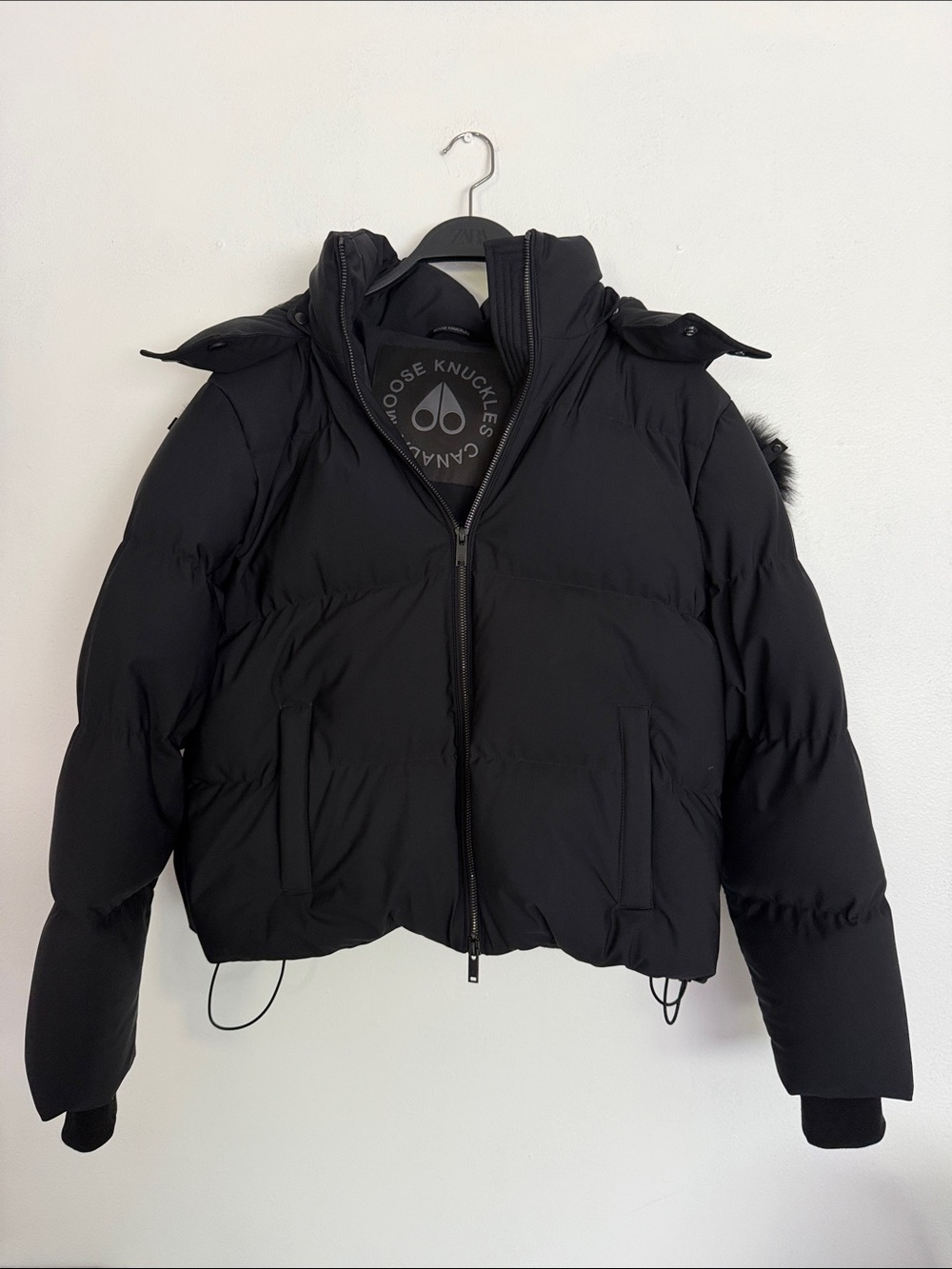 Moose Knuckles Women's Black Short Puffer Jacket with Hood